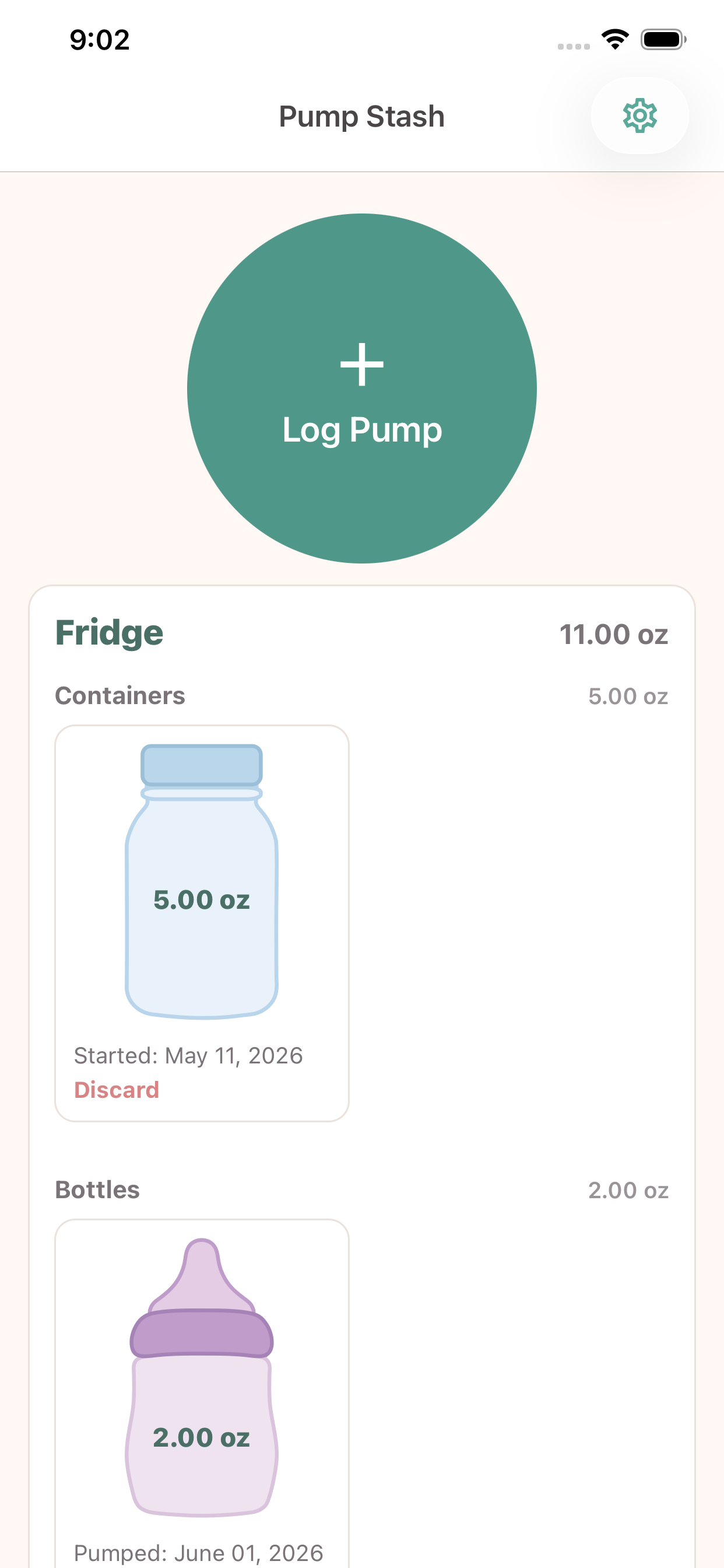 Pump Stash app screens
